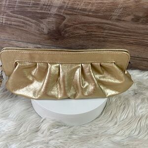 Goldtone Metallic Evening Purse Clutch with Removable Wristlet Strap